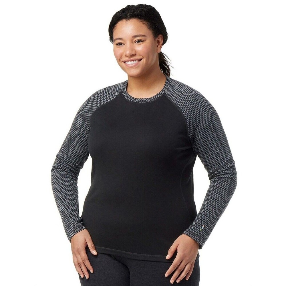 Smartwool Classic Thermal Merino Pattern Plus Crew Long Sleeve 1X Black Grey